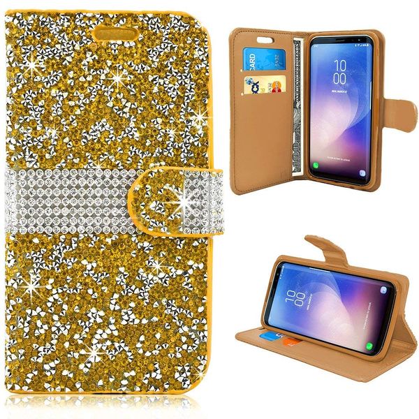 

For iphone 6 7 8 plu x max xr leather card lot handmade diamond rhine tone cry tal bling glitter magnetic clo ure flip folio wallet ca e