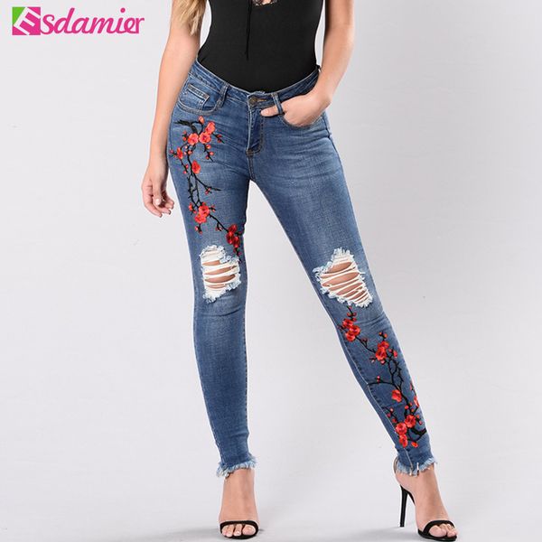 s-xxxl plus size women's jeans fashion plum flower embroidery ripped jeans pants high waisted stretch pencil for women, Blue
s-xxxl plus size women's jeans fashion plum flower embroidery ripped jeans pants high waisted stretch pencil for women, Blue