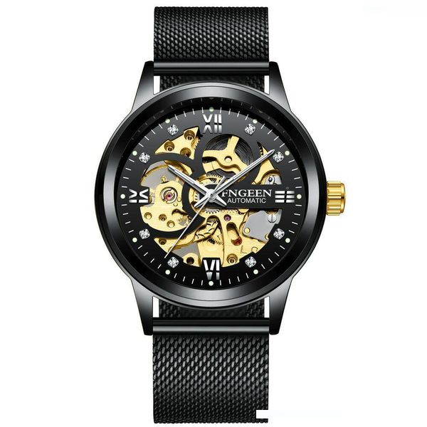 fngeen automatic black mesh belt men's mechanical watches waterproof luminous diamond double-sided hollow colck, Slivery;brown
fngeen automatic black mesh belt men's mechanical watches waterproof luminous diamond double-sided hollow colck, Slivery;brown