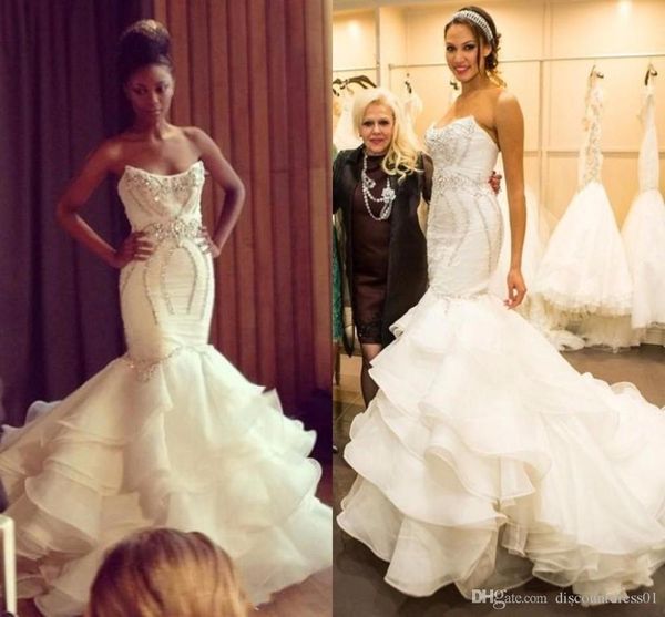 2019 gorgeous mermaid wedding dresses sweetheart lace appliques crystal country wedding dress sweep train tiered skirts boho bridal gowns, White
2019 gorgeous mermaid wedding dresses sweetheart lace appliques crystal country wedding dress sweep train tiered skirts boho bridal gowns, White