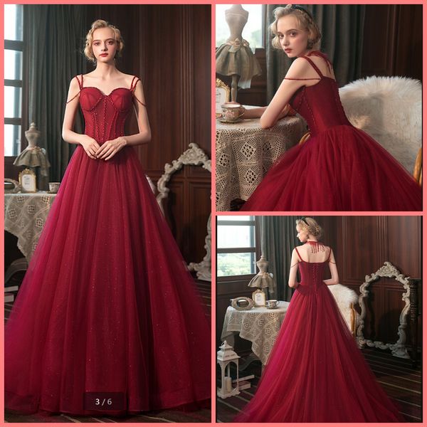 vestido de festa 2020 burgundy tulle a line prom dress spaghetti straps sweetheart neck beaded sequins long prom gowns evening dresses, Black
vestido de festa 2020 burgundy tulle a line prom dress spaghetti straps sweetheart neck beaded sequins long prom gowns evening dresses, Black