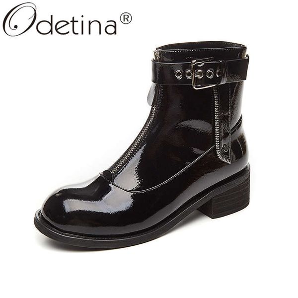 odetina women fashion front zipper patent leather rivet ankel boots lady cow leather block mid heel round toe short boots, Black
odetina women fashion front zipper patent leather rivet ankel boots lady cow leather block mid heel round toe short boots, Black
