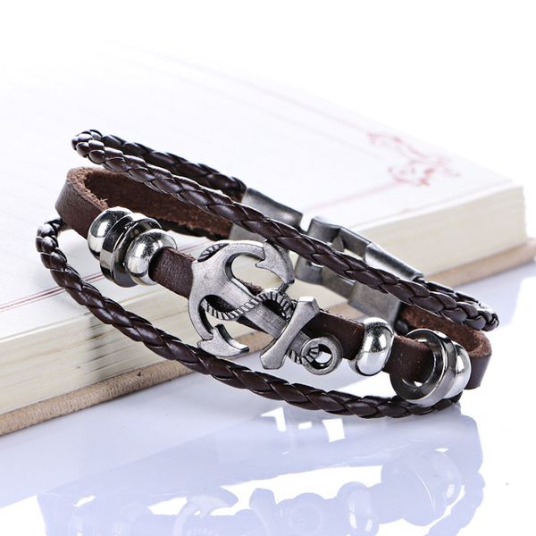 genuine leather anchor bracelets for men multilayer braided fashion vintage punk rock women alloy beads bangles hands made jewelry for women, Golden;silver
genuine leather anchor bracelets for men multilayer braided fashion vintage punk rock women alloy beads bangles hands made jewelry for women, Golden;silver
