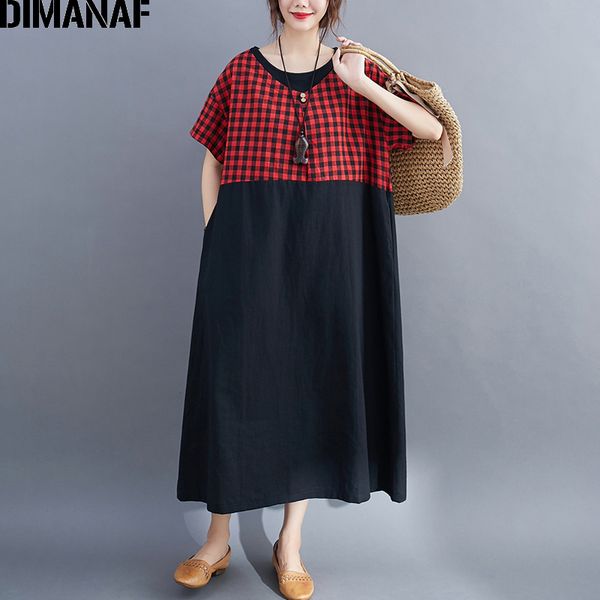 dimanaf plus size dress women clothing summer cotton linen plaid spliced black loose female lady sundress vestidos vintage 2020, Black;gray
dimanaf plus size dress women clothing summer cotton linen plaid spliced black loose female lady sundress vestidos vintage 2020, Black;gray