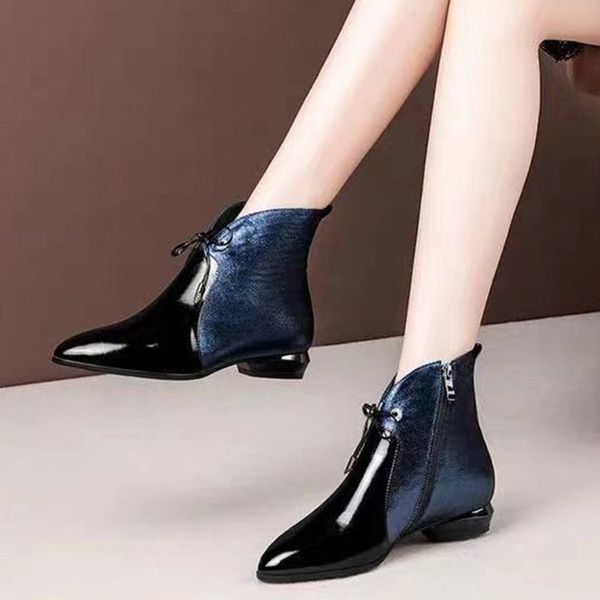woman pointed toe ankle boot women's lace up low heel patent leather mixed color female zip boots ladies casual shoes fashion, Black
woman pointed toe ankle boot women's lace up low heel patent leather mixed color female zip boots ladies casual shoes fashion, Black