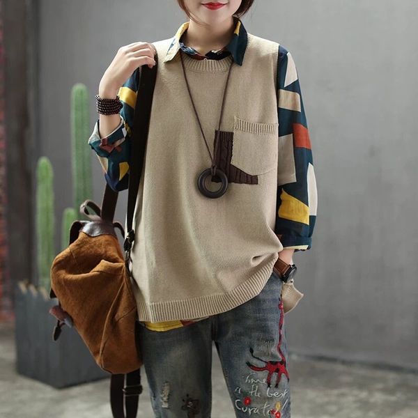 spring vest retro women loose knitting vest pullovers new o-neck sleeveless patchwork blended casual ladies 2019, White
spring vest retro women loose knitting vest pullovers new o-neck sleeveless patchwork blended casual ladies 2019, White