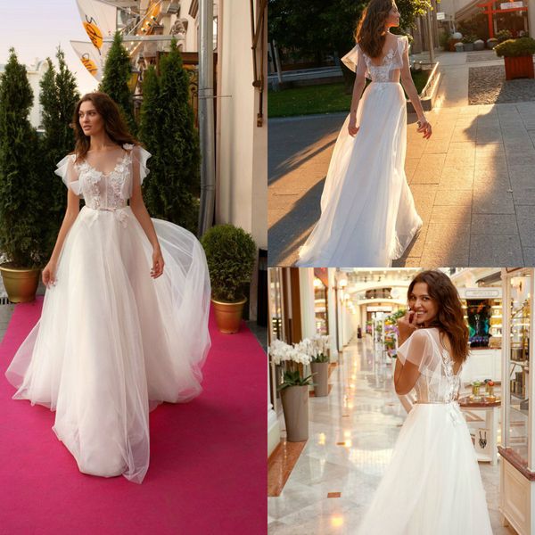 lace beach wedding dresses v neck 3d floral appliqued beads a line boho wedding dress sash custom robe de mariée bohemian bridal gowns, White
lace beach wedding dresses v neck 3d floral appliqued beads a line boho wedding dress sash custom robe de mariée bohemian bridal gowns, White
