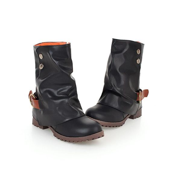 2019 new women's flat heel boots pu shoes woman round head solid color belt buckle fashion women's winter boots size 34-43, Black
2019 new women's flat heel boots pu shoes woman round head solid color belt buckle fashion women's winter boots size 34-43, Black