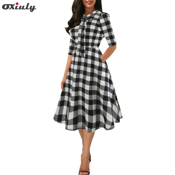 women vintage black patchwork plaid print dresses half sleeve a line dress ladies tie neck party casual party dress oxiuly, Black;gray
women vintage black patchwork plaid print dresses half sleeve a line dress ladies tie neck party casual party dress oxiuly, Black;gray