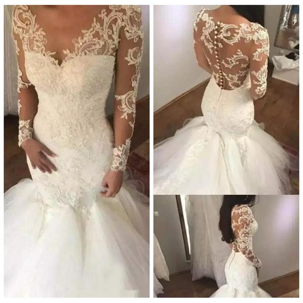 sheer long sleeves slim mermaid lace appliques wedding dresses 2019 modest tulle skirt bridal gowns fishtail vestidos de mariee cheap, White
sheer long sleeves slim mermaid lace appliques wedding dresses 2019 modest tulle skirt bridal gowns fishtail vestidos de mariee cheap, White