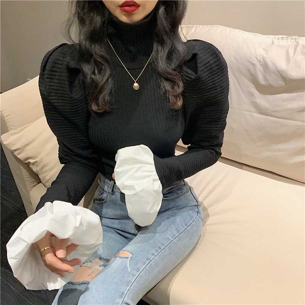 women turtleneck knitted sweaters korean long sleeve slim puff sleeve pullovers sueter mujer 2020 new female sweater, White;black
women turtleneck knitted sweaters korean long sleeve slim puff sleeve pullovers sueter mujer 2020 new female sweater, White;black