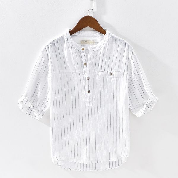 men shirt pullover striped 100% linen shirt men summer breathable flax half sleeve dress shirts camisas para hombre ts-631, White;black
men shirt pullover striped 100% linen shirt men summer breathable flax half sleeve dress shirts camisas para hombre ts-631, White;black