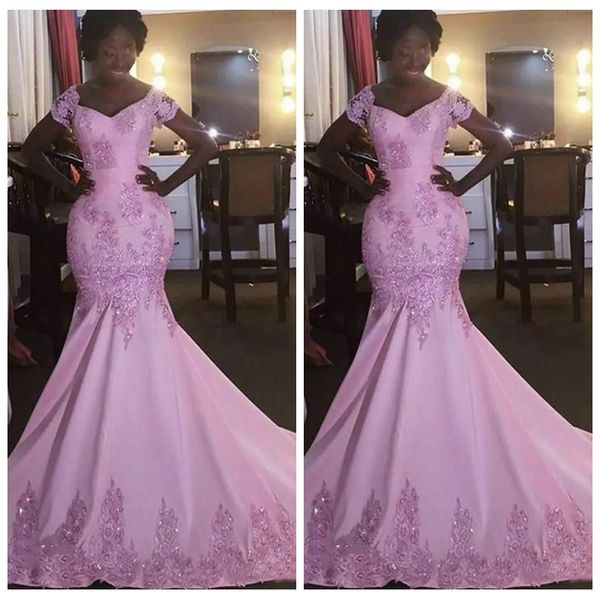 2019 short sleeves pink mermaid prom dress custom slim off shoulders lace appliques formal evening party gown custom plus size, Black
2019 short sleeves pink mermaid prom dress custom slim off shoulders lace appliques formal evening party gown custom plus size, Black