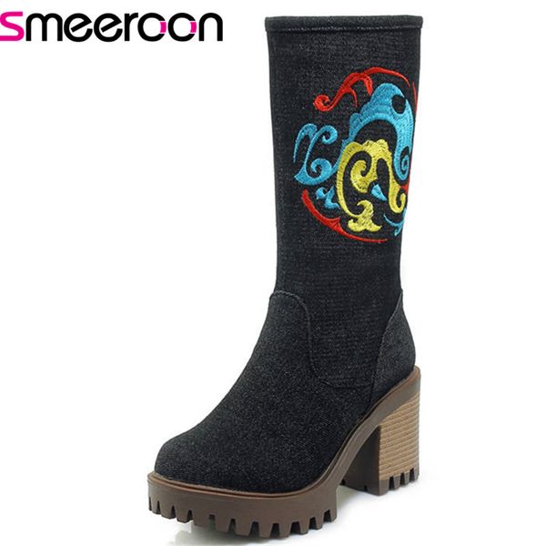 smeeroon 2018 denim mid calf boots women round toe autumn winter boots fashion platform shoes woman high heels, Black
smeeroon 2018 denim mid calf boots women round toe autumn winter boots fashion platform shoes woman high heels, Black
