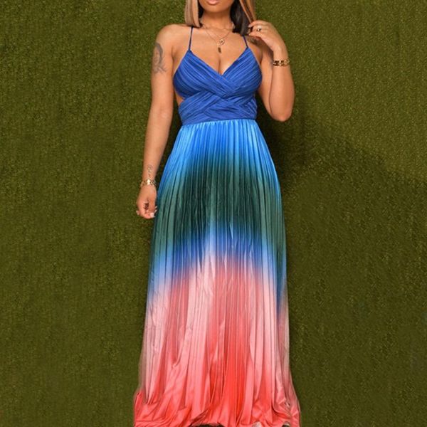 casual female pleated sundress women summer beach gradient dress 2020 maxi dress vestidos backless straps plus size, White;black
casual female pleated sundress women summer beach gradient dress 2020 maxi dress vestidos backless straps plus size, White;black