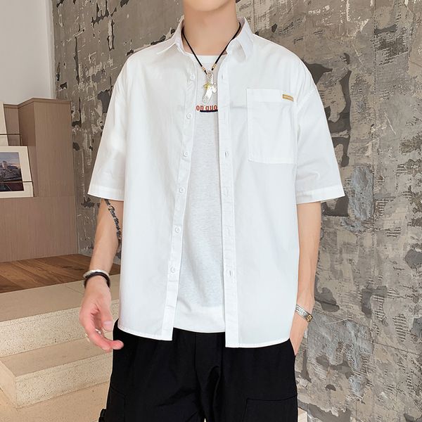 summer new men shirt white loose turn down collar men's casual shirts short sleeve cotton all match streetwear young man shirts, White;black
summer new men shirt white loose turn down collar men's casual shirts short sleeve cotton all match streetwear young man shirts, White;black