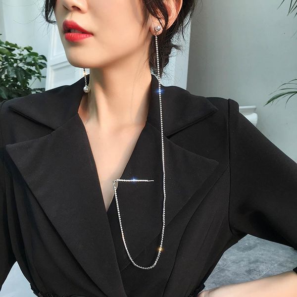 elegant asymmetric tassel pearl earrings with hair clip sparkly long alloy fine chain dangler women personality earrings party xmnti, Black
elegant asymmetric tassel pearl earrings with hair clip sparkly long alloy fine chain dangler women personality earrings party xmnti, Black