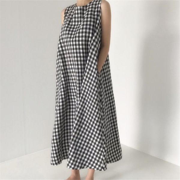 2020 summer new loose casual big size korea girl female minimalism plaid sleeveless tank womens dress cotton e088, Black;gray
2020 summer new loose casual big size korea girl female minimalism plaid sleeveless tank womens dress cotton e088, Black;gray