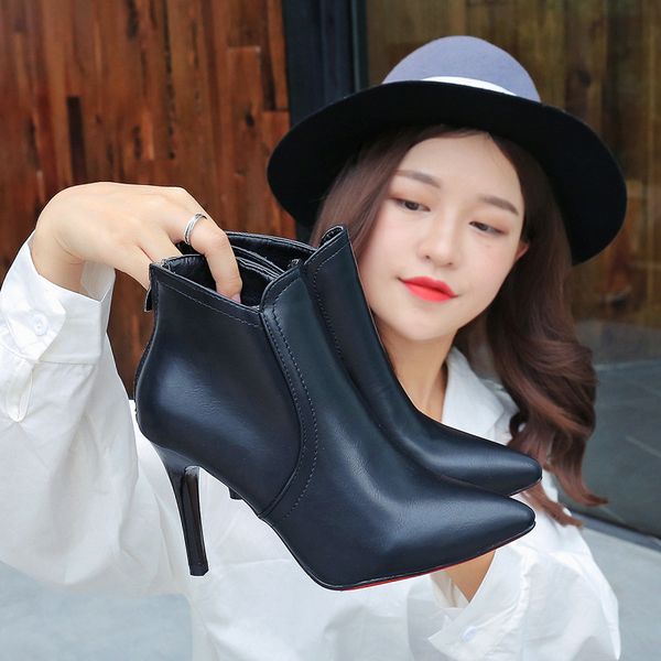 boots women new 2019 brand women's shoes booties ladies zipper winter footwear fashion pointy rubber ankle high heel 2020, Black
boots women new 2019 brand women's shoes booties ladies zipper winter footwear fashion pointy rubber ankle high heel 2020, Black