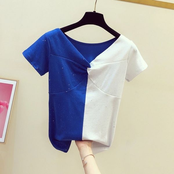 plus size summer tshirt woman new korean fashion cross v-neck short sleeve sequin tshirt contrast color all-match t shirts, White
plus size summer tshirt woman new korean fashion cross v-neck short sleeve sequin tshirt contrast color all-match t shirts, White