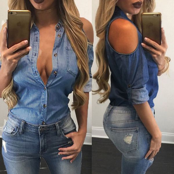 spring off-the-shoulder lapel denim shirt women's clothing fashion denim top, White
spring off-the-shoulder lapel denim shirt women's clothing fashion denim top, White