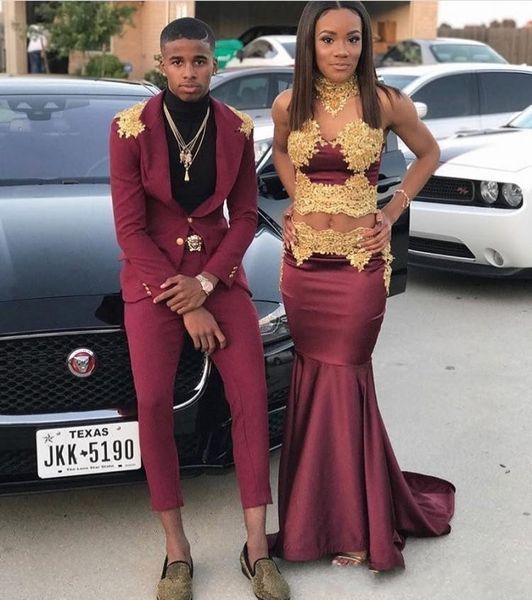 2020 new black girl two pieces burgundy grape mermaid evening dresses wear high neck gold lace appliques beaded sweep train party gowns, Black;red
2020 new black girl two pieces burgundy grape mermaid evening dresses wear high neck gold lace appliques beaded sweep train party gowns, Black;red