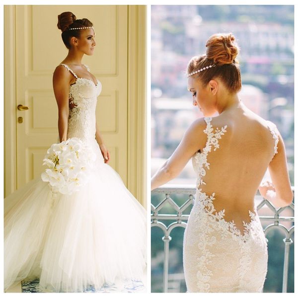 2020 vintage spaghetti lace appliques slim mermaid wedding dresses bridal gowns soft tulle long robe de mariee custom online, White
2020 vintage spaghetti lace appliques slim mermaid wedding dresses bridal gowns soft tulle long robe de mariee custom online, White