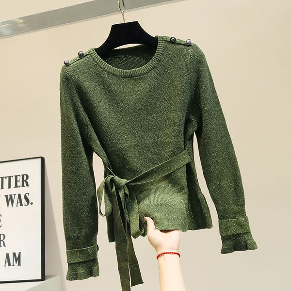 army green sweater women's round collar bright silk pullover knit sweater basic shirt female fall/winter loose knitwear, White;black
army green sweater women's round collar bright silk pullover knit sweater basic shirt female fall/winter loose knitwear, White;black