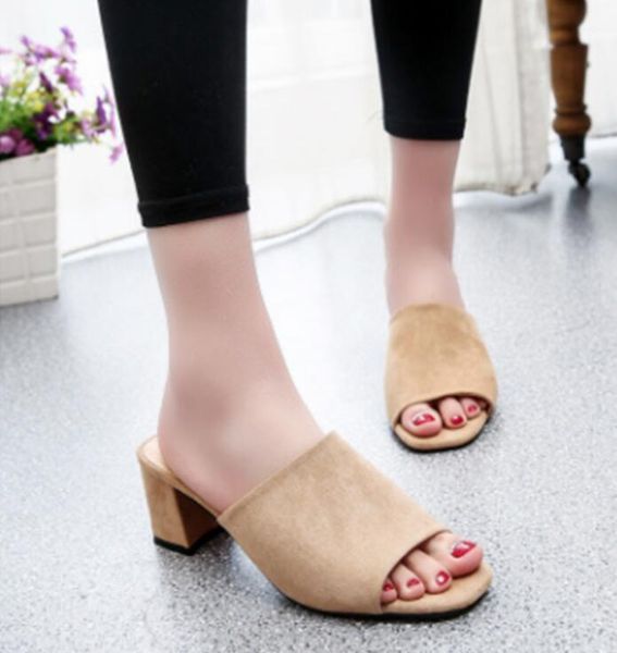 new korean fashion trade fish mouth slippers ladies with thick heel summer sandals square shoes tide, Black
new korean fashion trade fish mouth slippers ladies with thick heel summer sandals square shoes tide, Black
