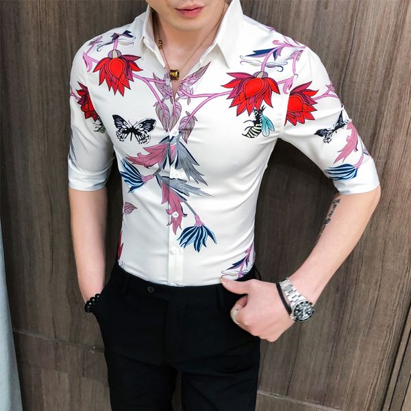 men's casual shirts shirt for man personality floral middle sleeve blouse male youth lapel slim mens arrival black white, White;black
men's casual shirts shirt for man personality floral middle sleeve blouse male youth lapel slim mens arrival black white, White;black