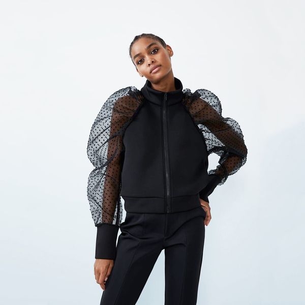 turtleneck polka dot mesh puff sleeve sweatshirt coat women zip-up mesh patchwork coat hoodies sweatshirts jumper, Black
turtleneck polka dot mesh puff sleeve sweatshirt coat women zip-up mesh patchwork coat hoodies sweatshirts jumper, Black