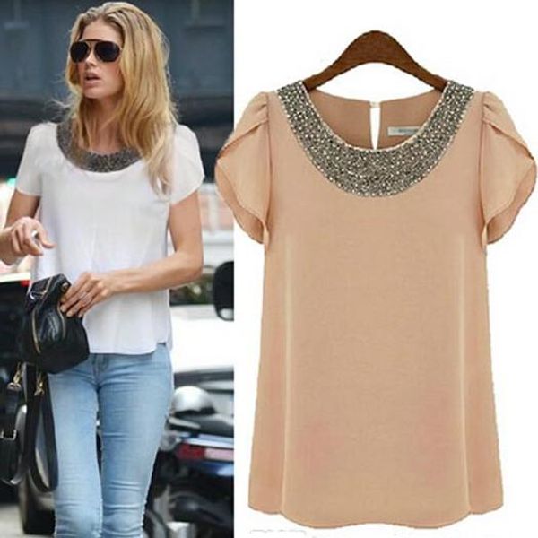 fashion summer t-shirts casual womens tees vintage short ruffle sleeve beads ladies ol chiffon t-shirts vestidos pullover b58, White
fashion summer t-shirts casual womens tees vintage short ruffle sleeve beads ladies ol chiffon t-shirts vestidos pullover b58, White