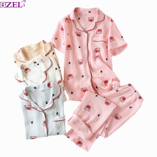 women pajamas set spring sleepwear short sleeve+pants turn-down collar cotton cartoon piglet casual wear large size homewear, Blue;gray
women pajamas set spring sleepwear short sleeve+pants turn-down collar cotton cartoon piglet casual wear large size homewear, Blue;gray