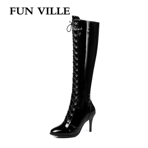 fun ville 2018 new fashion autumn winter women knee high boots flexible patent leather high heel shoes warm plus size 34-45, Black
fun ville 2018 new fashion autumn winter women knee high boots flexible patent leather high heel shoes warm plus size 34-45, Black