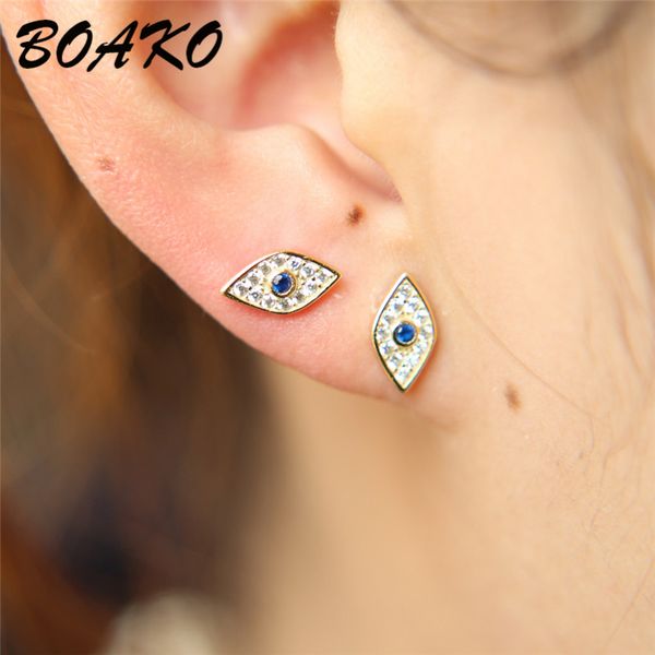 

boako punk evil eye 925 sterling silver earrings for women small delicate earings fashion jewelry wedding party ear cuff clip, Golden;silver