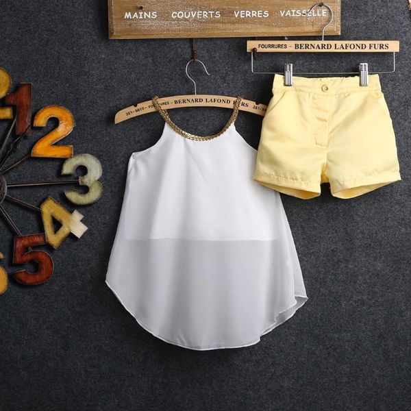 summer kids baby girl chiffon woven strap shirt shorts 2pcs solid fashion outfits 2-11y, White
summer kids baby girl chiffon woven strap shirt shorts 2pcs solid fashion outfits 2-11y, White