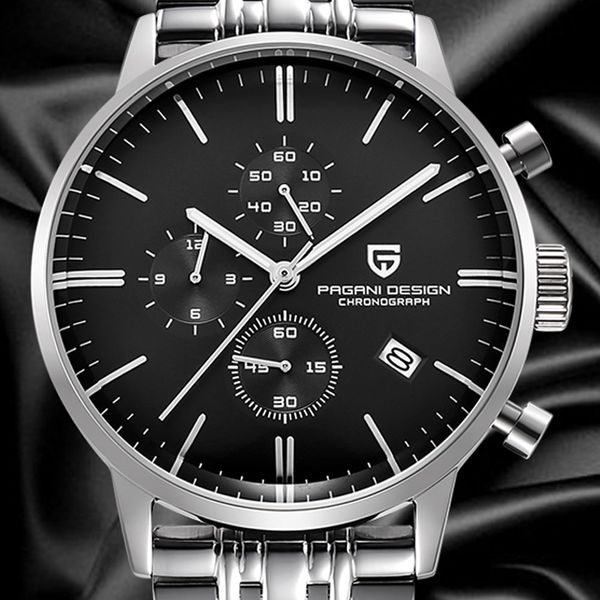 46mm pagani black dial quartz stainless steel watch men's leisure sports watch, Slivery;brown
46mm pagani black dial quartz stainless steel watch men's leisure sports watch, Slivery;brown