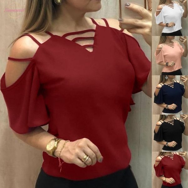 women blouses 2020 women casual v neck blouse fashion solid hollow out chiffon cold shoulder apr29, White
women blouses 2020 women casual v neck blouse fashion solid hollow out chiffon cold shoulder apr29, White