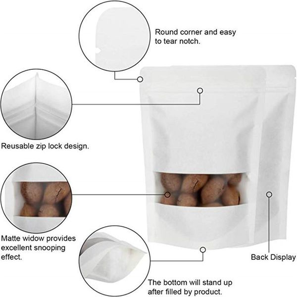 sealable bags white kraft paper bag stand up zipper resealable food grade snack cookie packing bag
sealable bags white kraft paper bag stand up zipper resealable food grade snack cookie packing bag