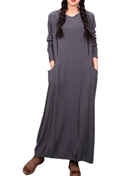 yuheyuhe women's casual loose soft long sleeves maxi linen cotton dresses with pockets, Black;gray
yuheyuhe women's casual loose soft long sleeves maxi linen cotton dresses with pockets, Black;gray