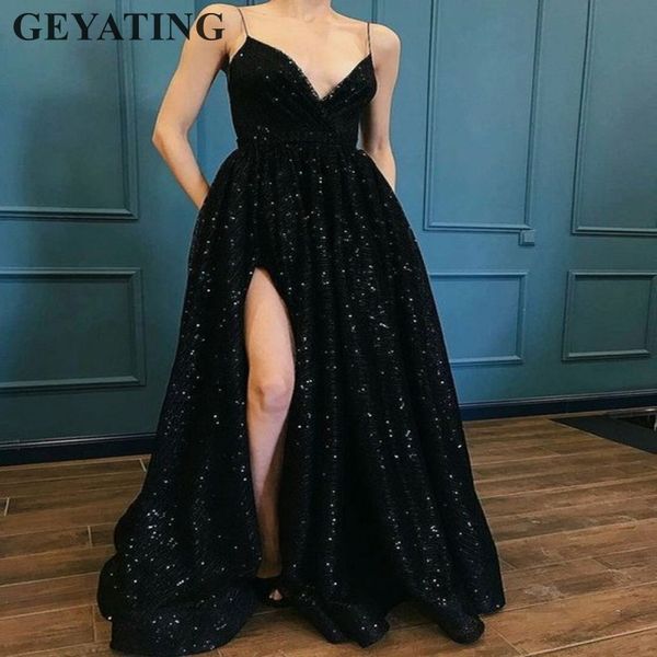 sparkly black sequined long prom dresses 2019 spaghetti straps v-neck side split evening party gowns women formal dress, White;black
sparkly black sequined long prom dresses 2019 spaghetti straps v-neck side split evening party gowns women formal dress, White;black