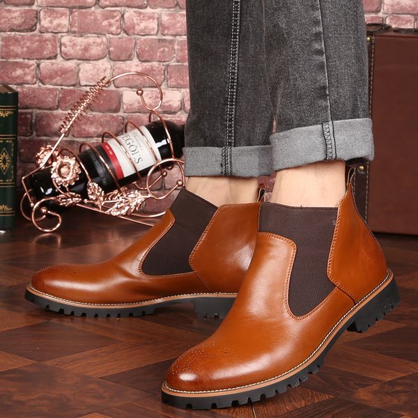 men boots slip-on waterproof ankle boots men brogue fashion microfiber leather shoes big size 2010 mazefeng, Black
men boots slip-on waterproof ankle boots men brogue fashion microfiber leather shoes big size 2010 mazefeng, Black