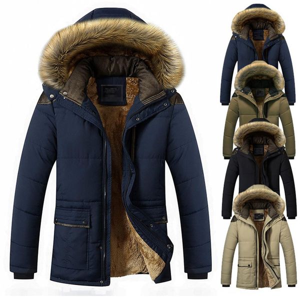 men down coats winter thicken warm faux fur collar cotton jacket zipper hooded outwear coat fashion 2019, Black
men down coats winter thicken warm faux fur collar cotton jacket zipper hooded outwear coat fashion 2019, Black