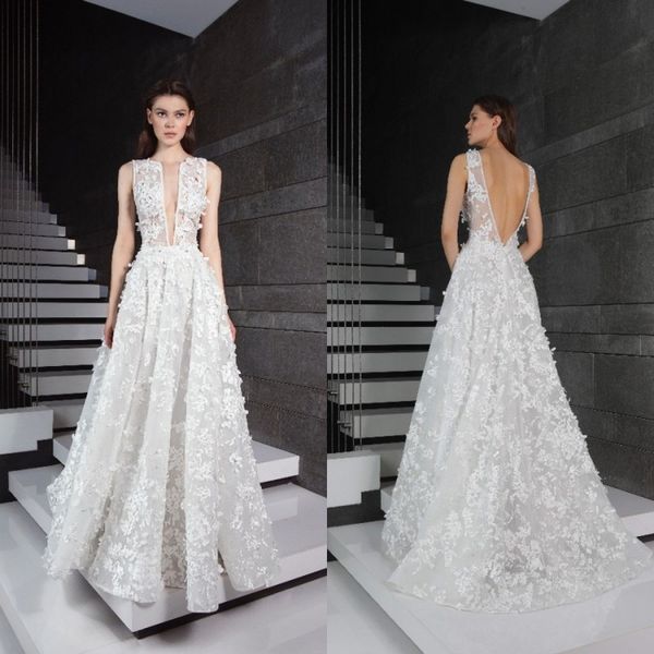 2019 tony ward lace wedding dresses v neck 3d appliqued bridal gowns backless boho wedding dress cheap, White
2019 tony ward lace wedding dresses v neck 3d appliqued bridal gowns backless boho wedding dress cheap, White