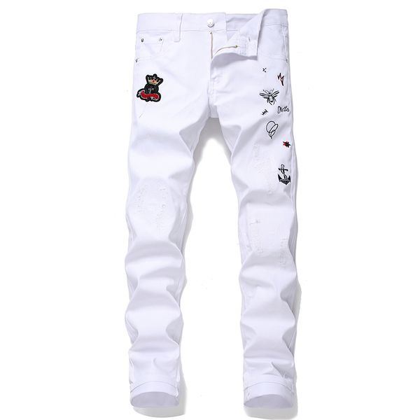 men's jeans 2021 casual pants european and american white hole patch embroidery bee nightclub small straight tide trousers, Blue
men's jeans 2021 casual pants european and american white hole patch embroidery bee nightclub small straight tide trousers, Blue