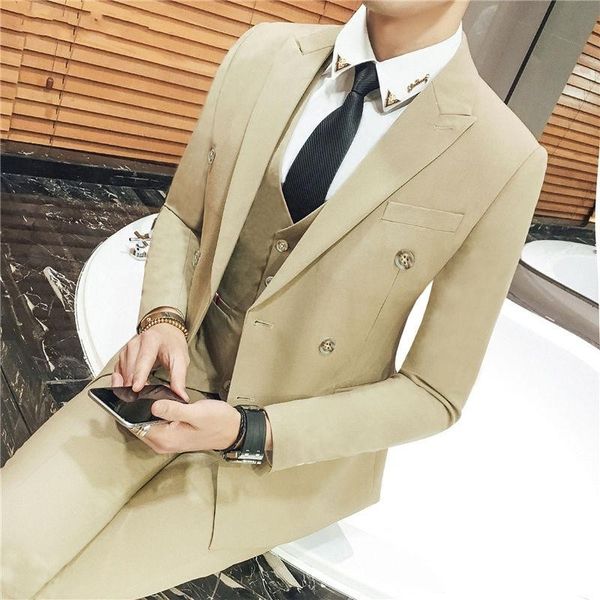 new arrival khaki slim fit men wedding tuxedos peak lapel double-breasted groom tuxedos 2019 style men 3 piece suit(jacket+pants+tie+vest)3, Black;gray
new arrival khaki slim fit men wedding tuxedos peak lapel double-breasted groom tuxedos 2019 style men 3 piece suit(jacket+pants+tie+vest)3, Black;gray