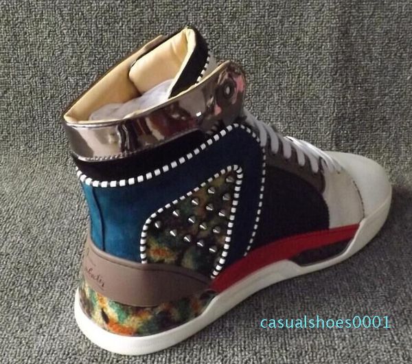 2020 brand new men patchwork style sneakers rivets stud sneakers lace up high casual shoes male party shoes red bottom sneakers ac01, Black
2020 brand new men patchwork style sneakers rivets stud sneakers lace up high casual shoes male party shoes red bottom sneakers ac01, Black