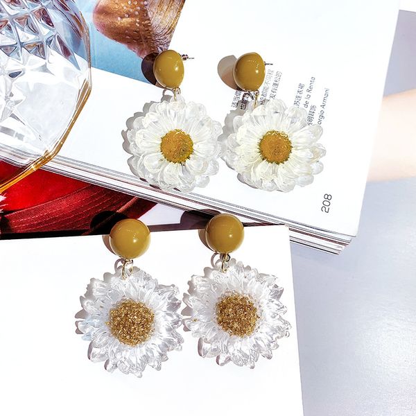 2020 european and american spring and summer fashion sweet wild sun flower shape transparent resin material earrings female, Silver
2020 european and american spring and summer fashion sweet wild sun flower shape transparent resin material earrings female, Silver