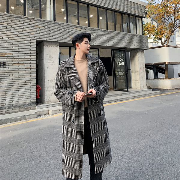 men vintage plaid wool long trench coat male women streetwear fashion casual jacket outerwear, Tan;black
men vintage plaid wool long trench coat male women streetwear fashion casual jacket outerwear, Tan;black