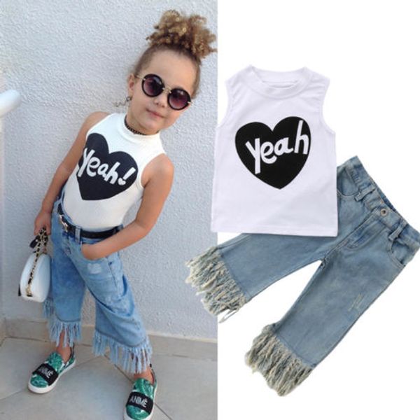 6M-5Y Kids Baby Girls Clothes 2pcs Set White Letter Vest Top Tassel Jeans Denim Pants Outfit Set Fashion Girls Clothes Summer
6M-5Y Kids Baby Girls Clothes 2pcs Set White Letter Vest Top Tassel Jeans Denim Pants Outfit Set Fashion Girls Clothes Summer
